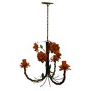 Ver imagem 2 de Lustre Artesanal de Ferro com Flores Rustico para Sala de Estar - Laranja