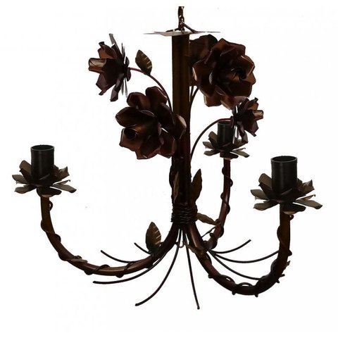 Lustre Rustico de Ferro com Florzinhas Artesanais Artesanato Mineiro - Verniz