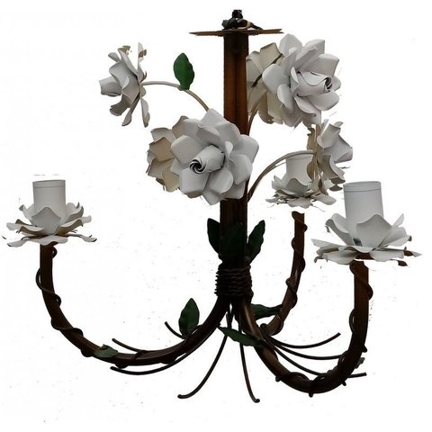 Pendente Artesanal com Flores de Ferro para Cozinha e Varanda - Branco