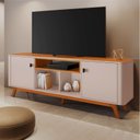Ver imagem 1 de Rack para TV até 70 Polegadas MDF 180cm Pés em Madeira Maciça Bancada Detalhes Curvos e Oslo