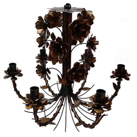 Lustre Flores em Ferro Artesanal para Sala de Visita e Jantar Rustico - Verniz