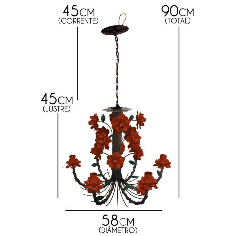 Lustre em Ferro Rustico Flores para Cozinha e Varanda - Laranja - 3