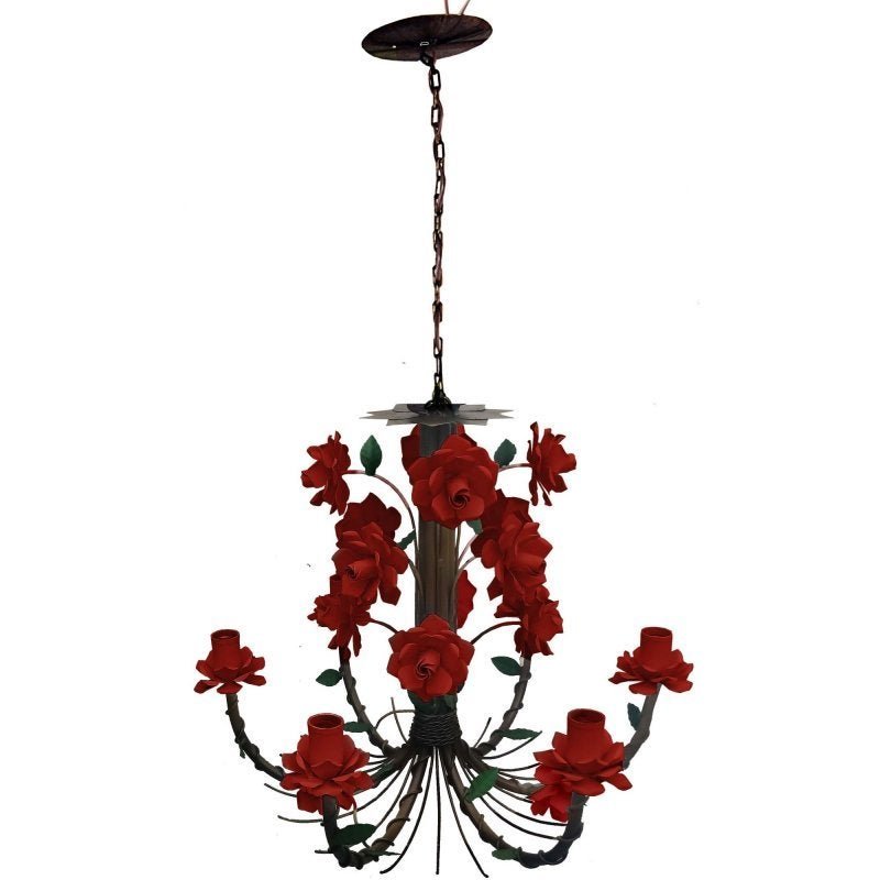 Lustre em Ferro Rustico Flores para Cozinha e Varanda - Vermelho escuro - 3