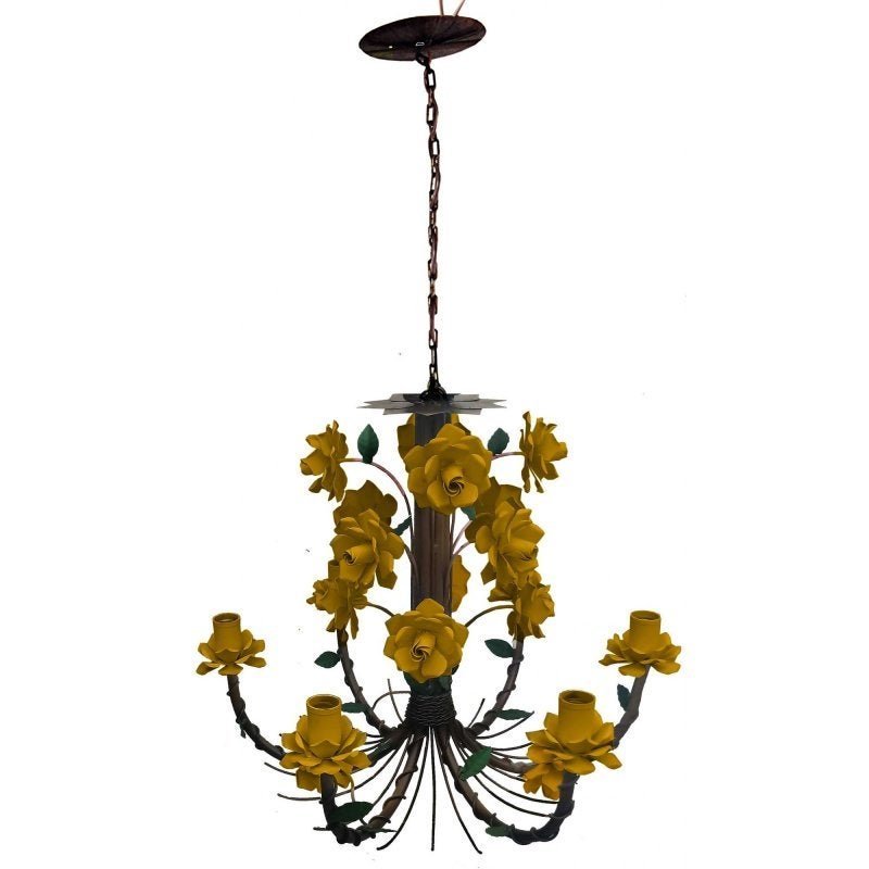 Lustre em Ferro Rustico Flores para Cozinha e Varanda - Amarelo - 2