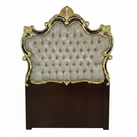 Cabeceira de Cama Solteirão Estofado Jaquard Bege Entalhada a Mão a:177 L:127 P:7