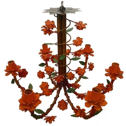 Lustre para Sala Iluminação Interna Artesanal Mineira Colorida - Laranja