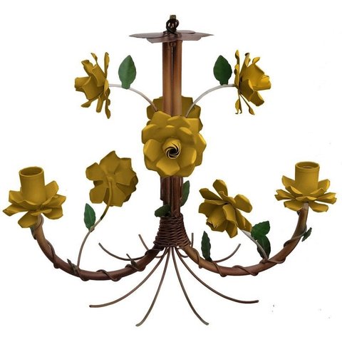 Lustre de Ferro com Flores Artesanais Cozinha - Amarelo