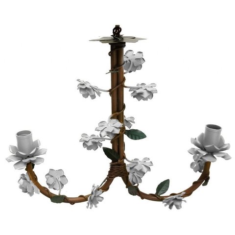 Lustre de Ferro Rustico Artesanal para Varanda 02 Bocais - Branco