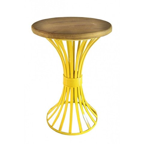 Banquinho De Ferro para Canto de Sala Madeira de Demolição Rustico - Amarelo