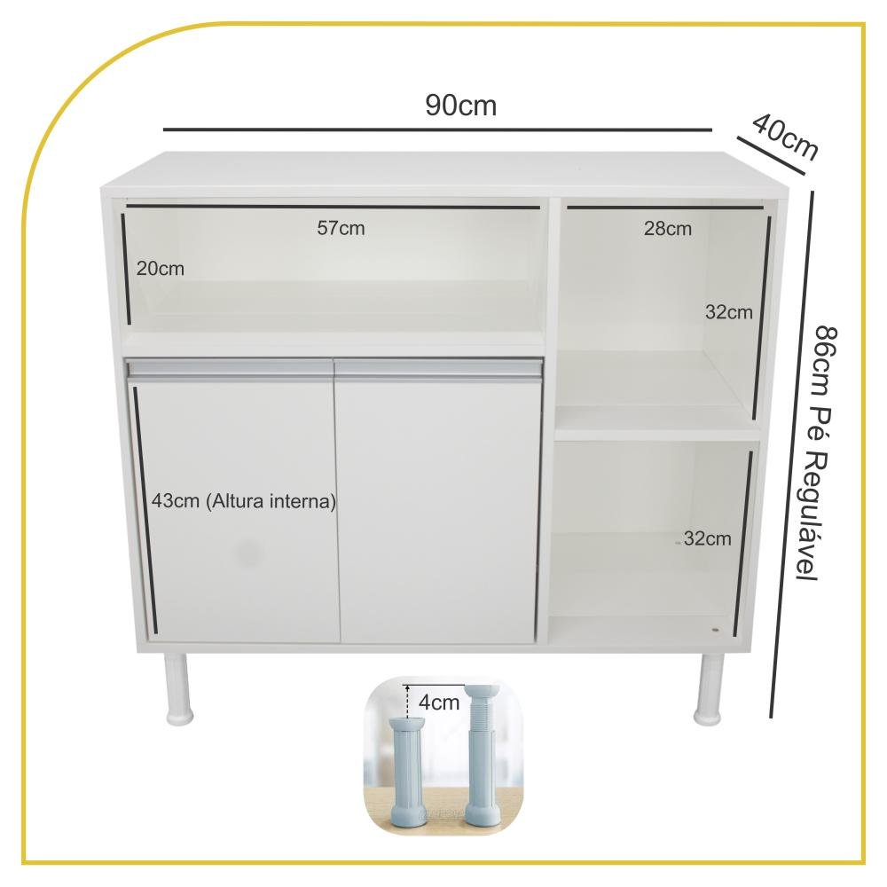 Balcão 2 Portas 100% Mdf P/ Fruteira, Bebedouro, Micro-ondas - 2