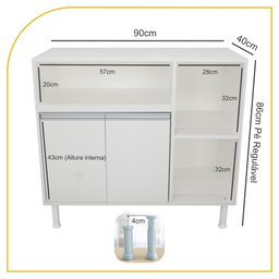 Balcão 2 Portas 100% Mdf P/ Fruteira, Bebedouro, Micro-ondas - 2