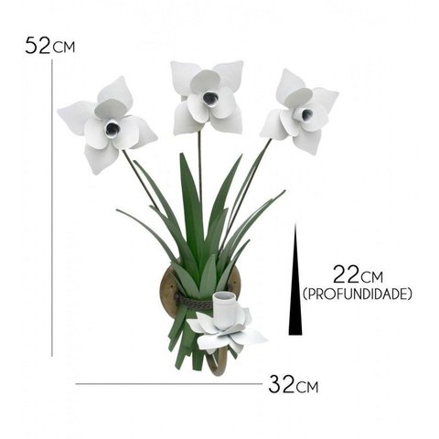 Arandela De Parede Área Externa Com Flores de Ferro Artesanal - Branco