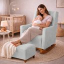 Ver imagem 2 de Poltrona de Amamentação Balanço e Puff Primeiro Amor Bouclé Cinza