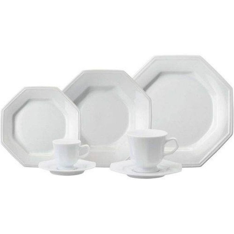 Aparelho de Jantar e Chá 20 Peças Prisma Branco - Schmidt Aparelho de Jantar e Chá 20 Peças Prisma Branco - Schmidt