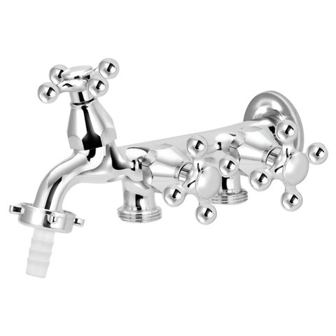 Torneira 3 Saídas Toda em Metal Cromado