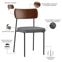 Ver imagem 4 de Kit 04 Cadeiras para Sala de Jantar Melina L02 Couríssimo Marrom Linho Cinza Escuro - Lyam Decor