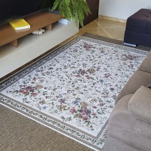 Tapete Sala Antiderrapante Floral Jasmin 03 Bege 1,00x1,50m
