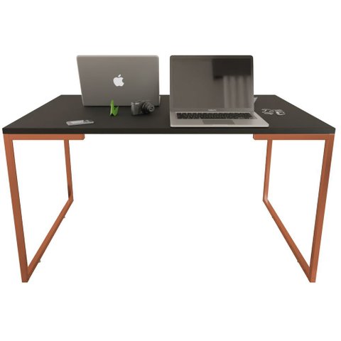 Mesa de Escritório Base Metal Bronze Tampo Preto 90 Cm