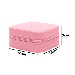 Porta Joias Portátil - Viagem e Estojos com Zíper:rosa Pink - 4