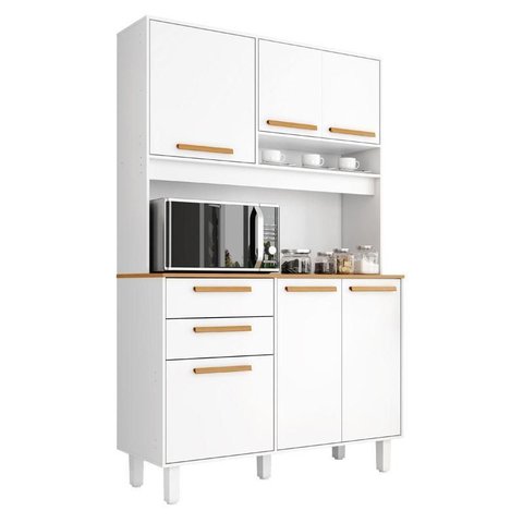 Armário para Cozinha Kit Prime 120 Cm 6 Portas 2 Gavetas Branco Fosco Brilho - Zanzini