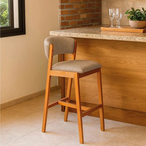 Banqueta Alta Cozinha Sala Jantar Estrutura Madeira Charmy:Verniz/Omega Bege