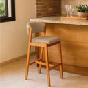 Ver imagem 1 de Banqueta Alta Cozinha Sala Jantar Estrutura Madeira Charmy:Verniz/Omega Bege