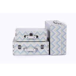 Trio de malas organizadoras decorativas maleta vintage chevron azul e verde bebê - 2
