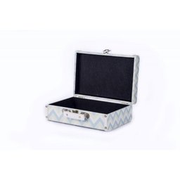 Trio de malas organizadoras decorativas maleta vintage chevron azul e verde bebê - 4