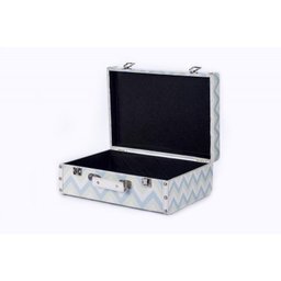 Trio de malas organizadoras decorativas maleta vintage chevron azul e verde bebê - 3