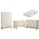 Ver imagem 1 de Quarto de Bebê Berço Evolution + Guarda Roupa 3 Portas + Cômoda Sapateira Elfe Areia com Colchão