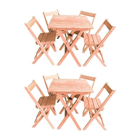 Kit 2 Conjuntos Mesa Dobrável 70x70cm para Bar com 4 Cadeiras em Madeira Maciça - Cru - Bege