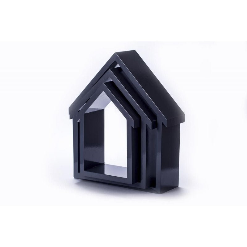 Kit com 3 nichos decorativos tipo casinha em MDF trio cor cinza