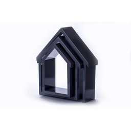 Kit com 3 nichos decorativos tipo casinha em MDF trio cor cinza - 1