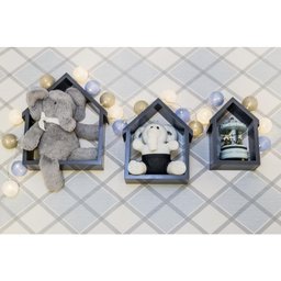 Kit com 3 nichos decorativos tipo casinha em MDF trio cor cinza - 3