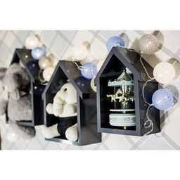 Kit com 3 nichos decorativos tipo casinha em MDF trio cor cinza - 2