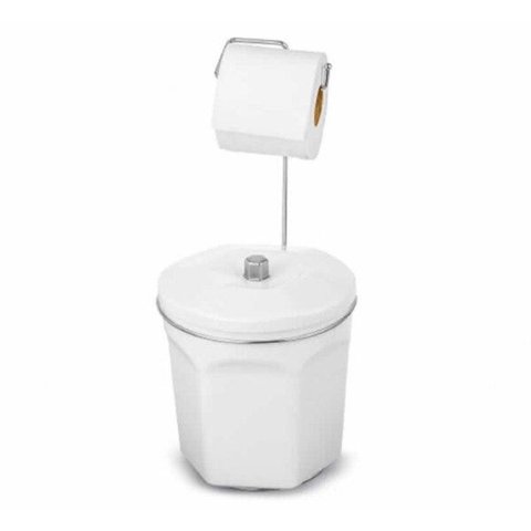 Suporte Cromado Porta Papel Higiênico Com Lixeira em Plástico Branca