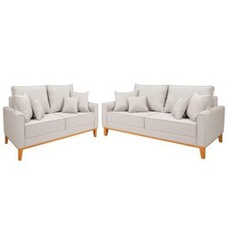 Conjunto Sofá Living Beny 2 e 3l Base Madeira Linho - 1