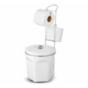 Ver imagem 1 de Suporte Cromado Porta Papel Higiênico Duplo Lixeira em Plástico Branca