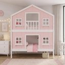 Ver imagem 1 de Beliche Infantil Casinha Dos Sonhos com Fechamento Inferior Madeira Maciça Rosa Branco Housin