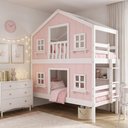 Ver imagem 5 de Beliche Infantil Casinha Dos Sonhos com Fechamento Inferior Madeira Maciça Rosa Branco Housin