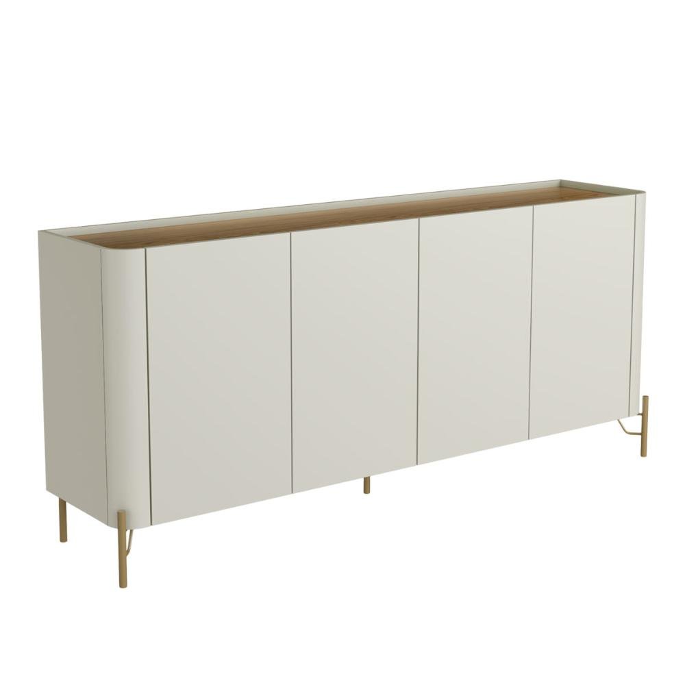 Balcão Buffet 180cm Porta Lisa 100% Mdf com Pés em Metal Cor:louro e Luna com Dourado - 2