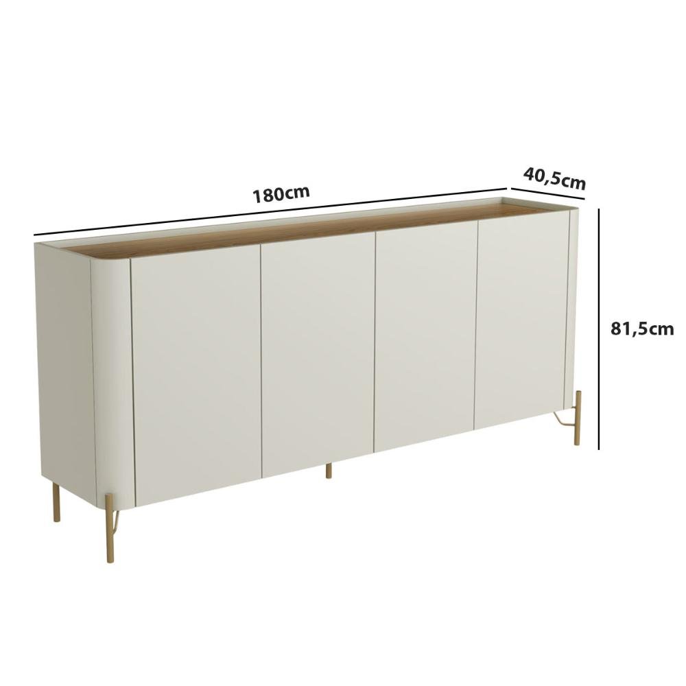 Balcão Buffet 180cm Porta Lisa 100% Mdf com Pés em Metal Cor:louro e Luna com Dourado - 3