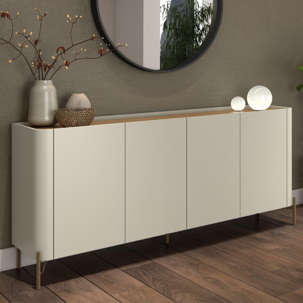 Balcão Buffet 180cm Porta Lisa 100% Mdf com Pés em Metal Cor:louro e Luna com Dourado