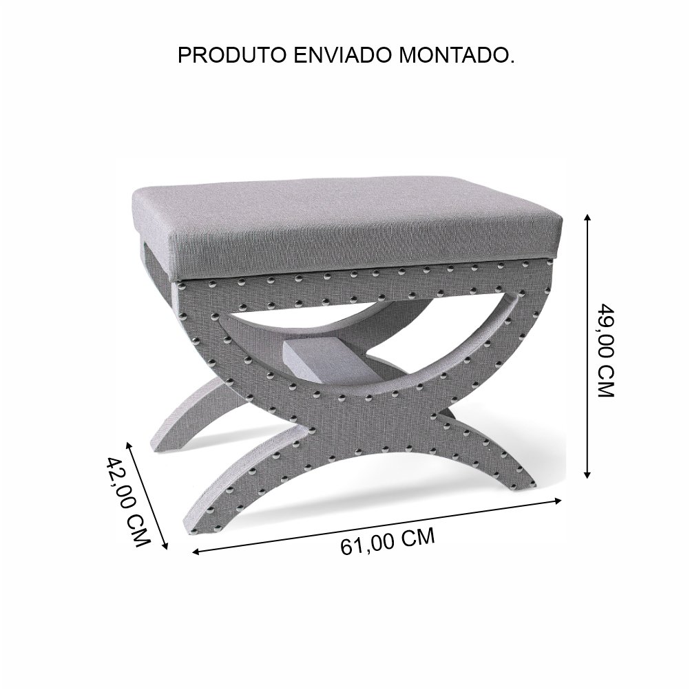 Puff Estofado com Tachas Channel Cinza Claro - Straub Web - 5