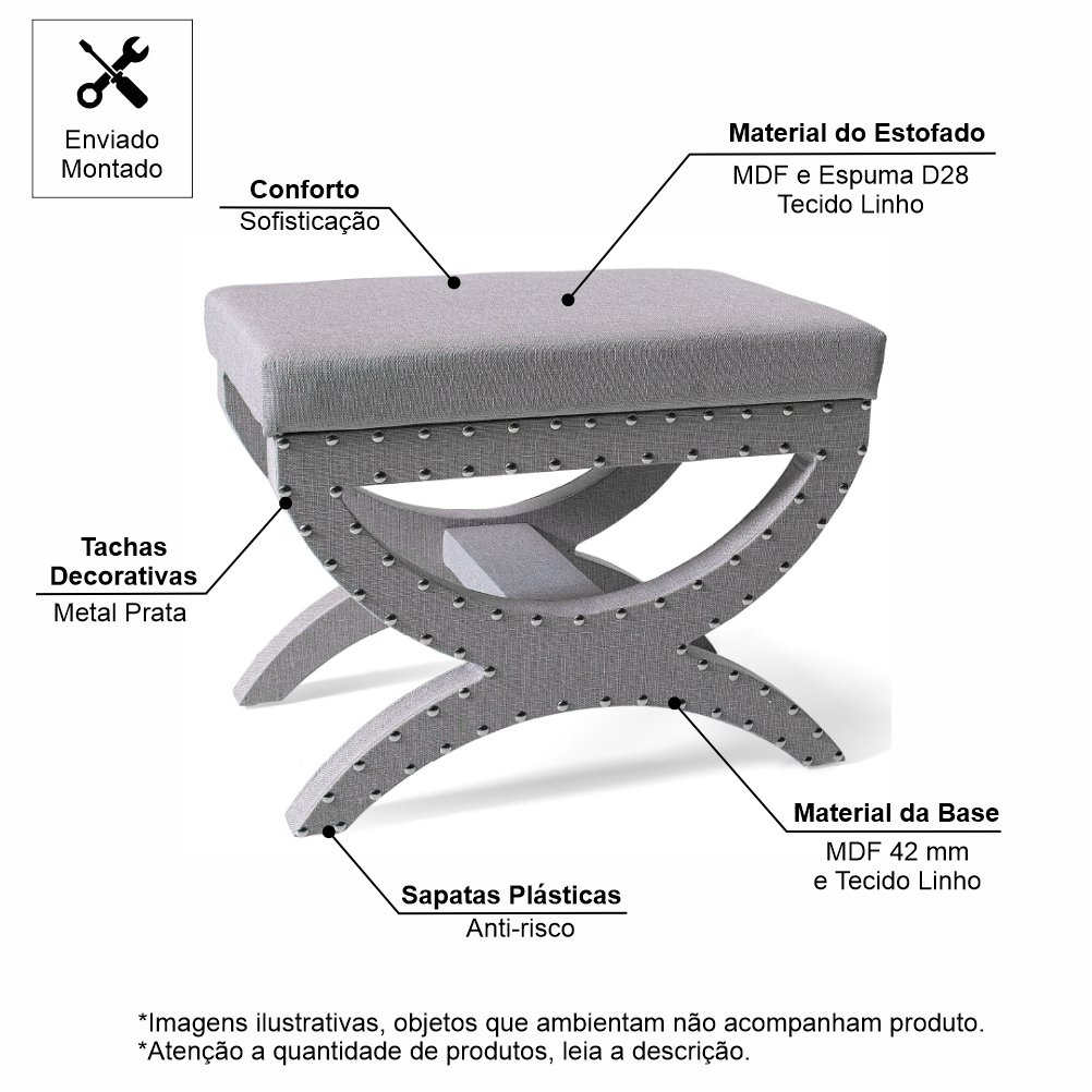 Puff Estofado com Tachas Channel Cinza Claro - Straub Web - 4