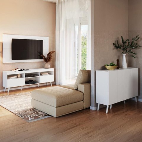 Rack com Painel para Tv até 65 Polegadas e Aparador 4 Portas Retrô Multimóveis Mp1095 Branco