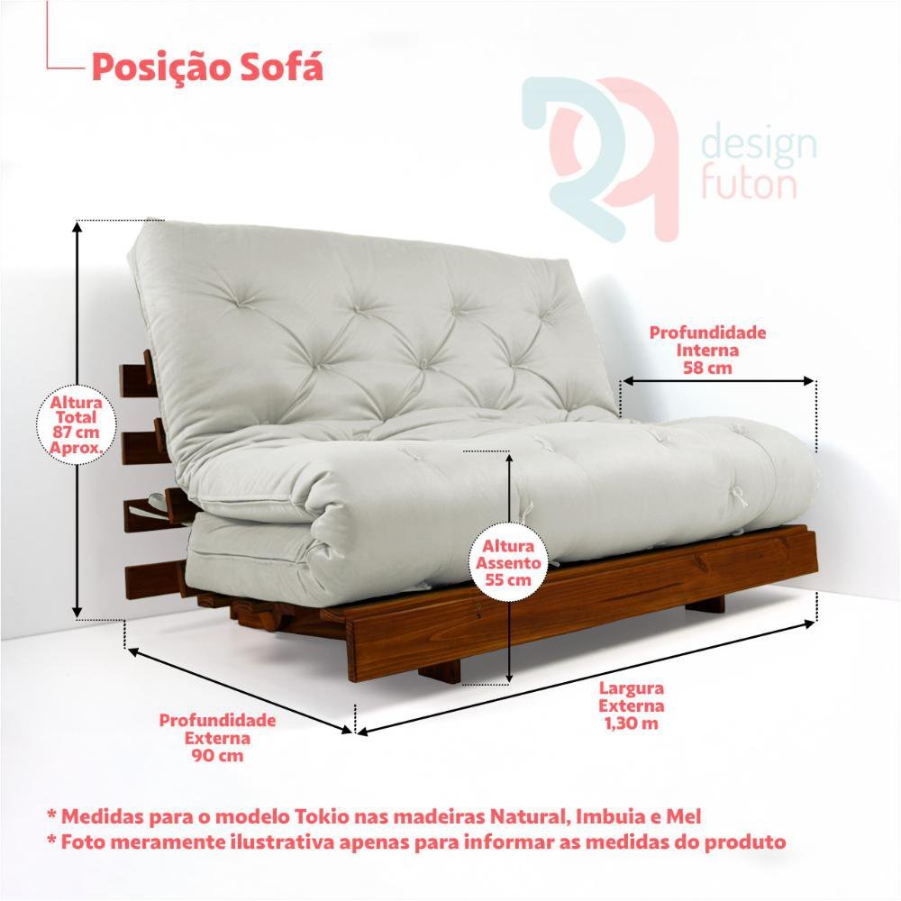 Sofá Cama Casal Futon Tokio Verde Militar Madeira Maciça Grapia Cor Natural - 4