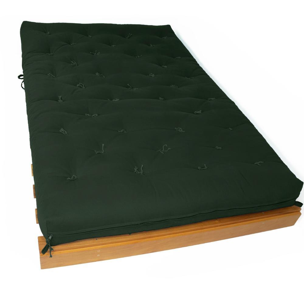 Sofá Cama Casal Futon Tokio Verde Militar Madeira Maciça Grapia Cor Natural - 2