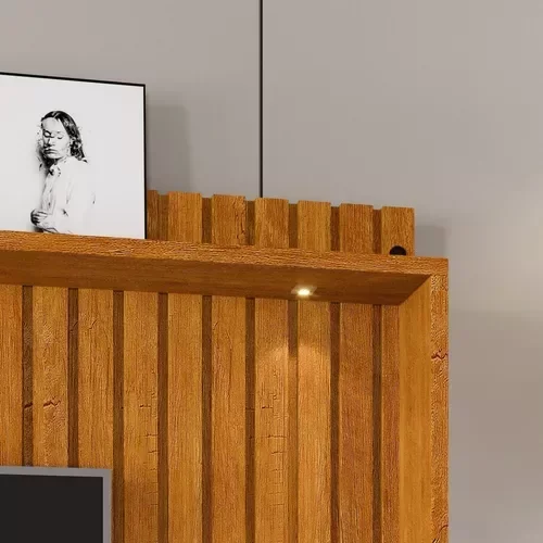 Ver imagem 6 de Estante Home Ripado Para Tv Até 65 Polegadas -3 Gavetas e Nicho com Leds -Rodizio -Carmolar:NATURALE