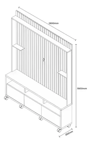 Ver imagem 7 de Estante Home Ripado para TV até 65 Polegadas -3 Gavetas e Nicho com Leds -Rodizio -Carmolar:Naturale